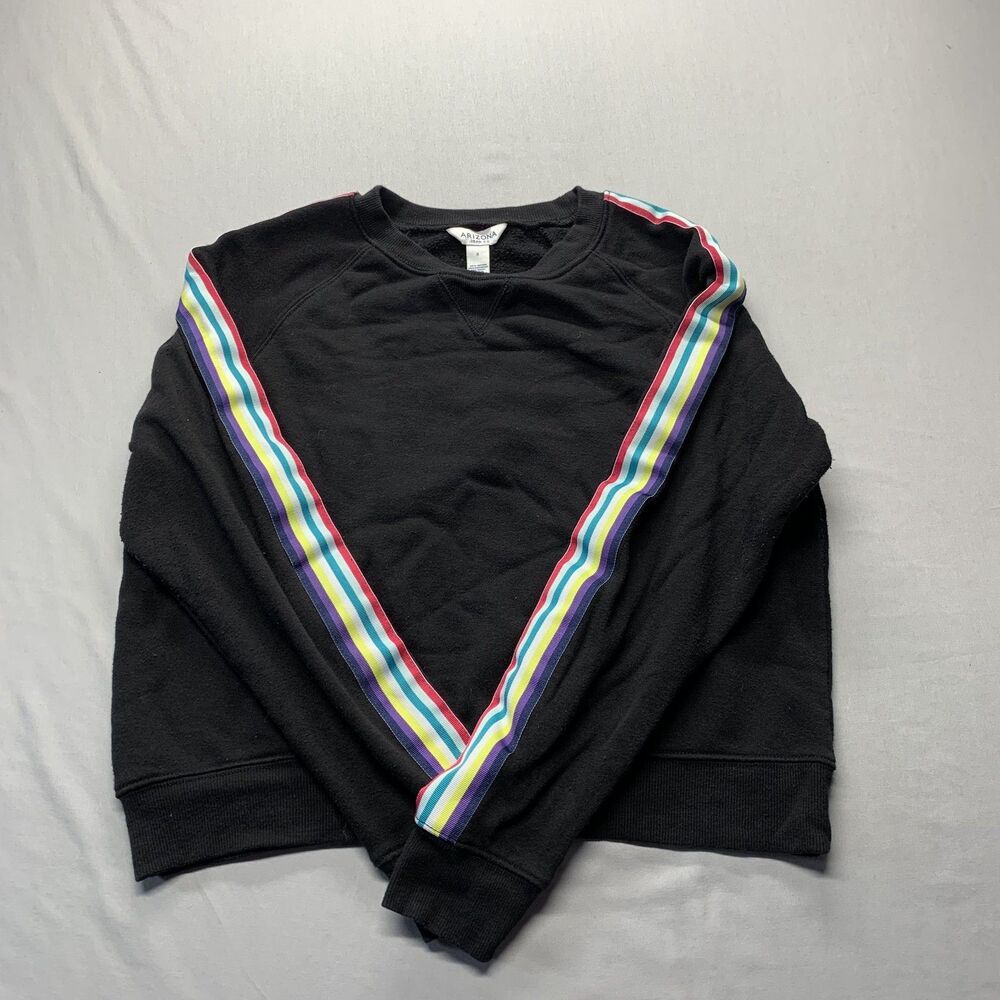 Women’s Arizona Jean Co. Black Cropped Sweatshirt with Rainbow Stripes Size S